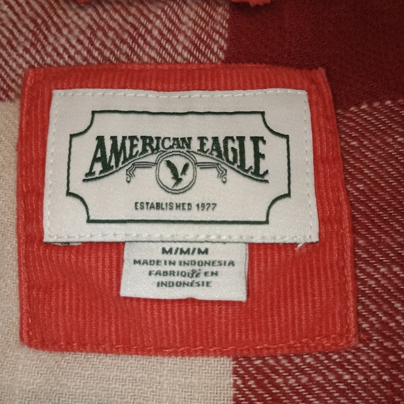 American Eagle‎ Red Plaid Hooded Flannel Shacket  Women’s Medium Cotton - Picture 3 of 10